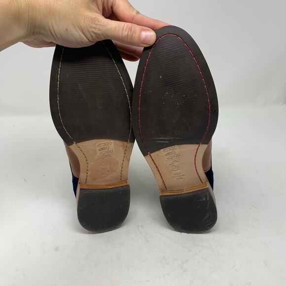 Joules Westbourne Tan Leather Navy Blue Velvet Chelsea Boot US Womens Size 9 - Picture 7 of 9